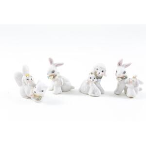 Small Ceramic Spring Easter Rabbit Sheep White Figure Flowers Interior Decor